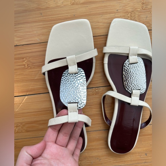 STAUD White / Cream Flat Sandals with silver hardware - Picture 6 of 10